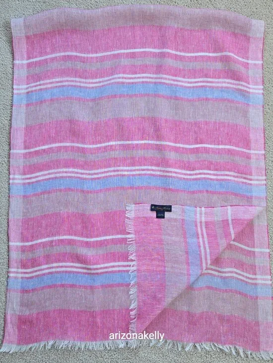 NWOT Brooks Brothers Linen Striped Scarf Pink, White & Blue - Picture 4 of 8